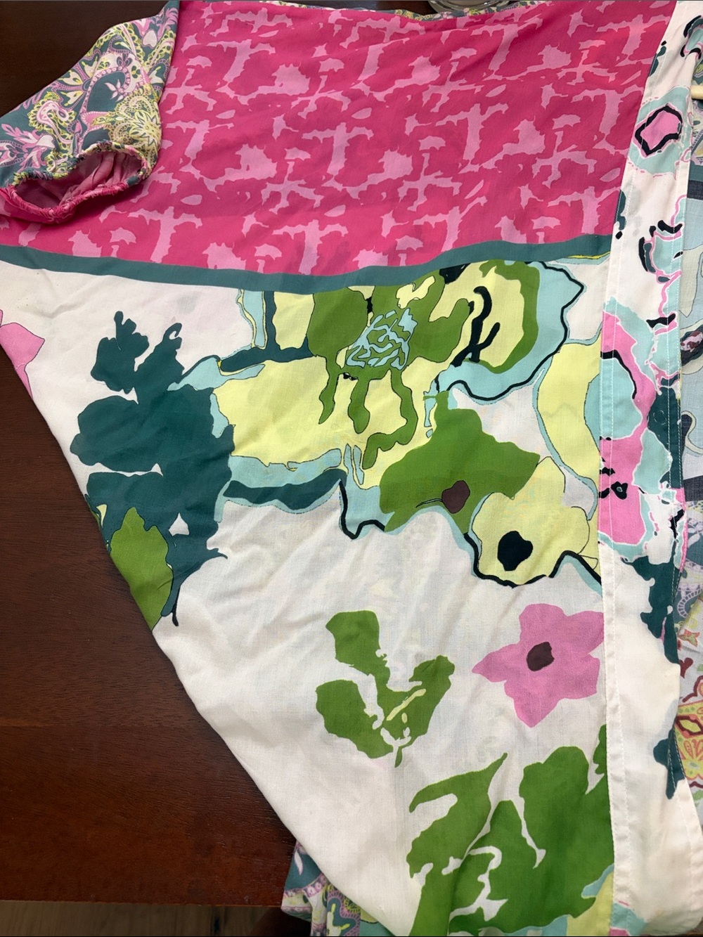 Anthropologie Silk Patchwork Kimono in Pink, Green & Cream - Picture 8 of 8